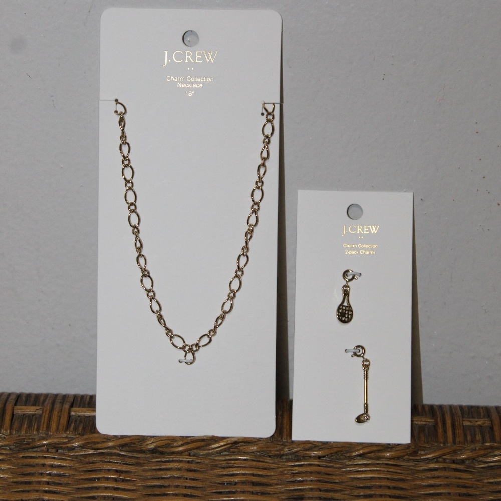 J. Crew Charm Collection 16" Necklace & Tennis and golf charms set-of-two.